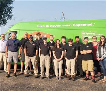 Green Van with 14 Employees